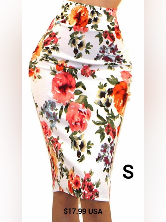 Fashion Nova Dresses & Skirts - Fashion Nova White Floral Pencil Skirt with Pink and Orange Roses